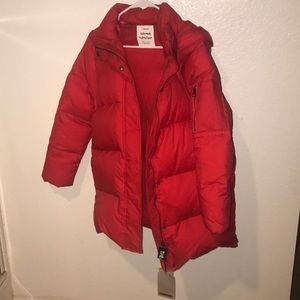 zara red puffer